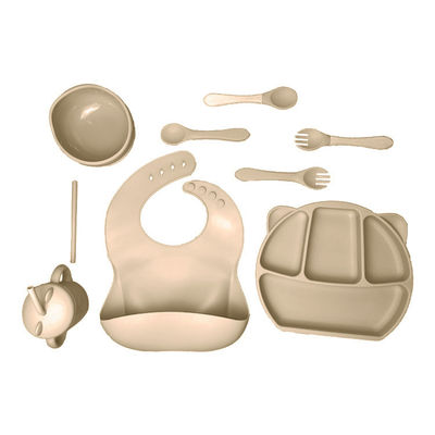 주문 실리콘 앞치마의 가슴부분과 화채 세트 식품 등급에게 포크와 스푼을 공급하는 아기 online manufacture
