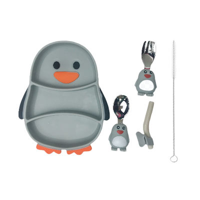 주문 세트 펭귄 형태 식품 등급에게 스푼을 공급하는 OEM 실리콘 아기 online manufacture