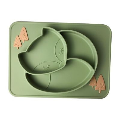 주문 맞춘 녹색 실리콘 아기 트레이 폭스 형태 BPA 무료 실리콘 아기 플레이트 online manufacture