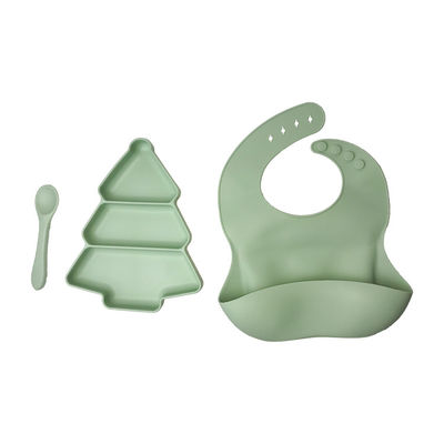 피딩되는 3 PC BPA 무료 흡수가 맞춤화되는 것으로 설정한 아기 실리콘 플레이트와 앞치마의 가슴부분