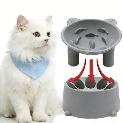 Wholesale Eco-Friendly Waterproof Portable Oval Protective Cervical Silicone Cat Feeding Bowl Adjustable Height Slant Mouth